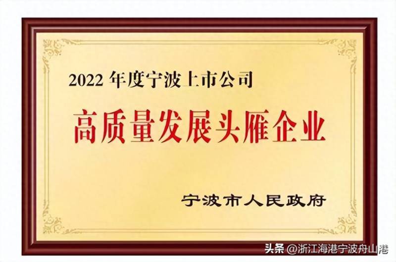 舟山上市公司（股份公司被评为2022年度宁波上市公司高质量发展头雁企业）