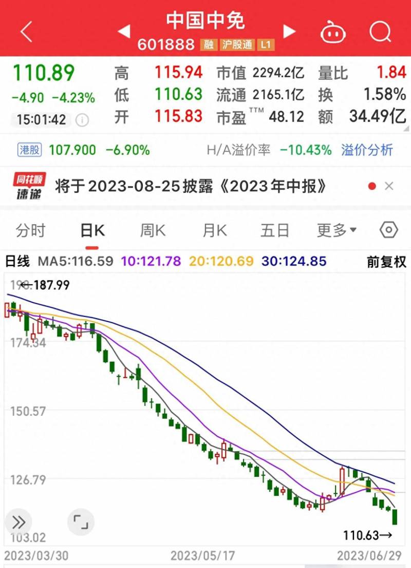 股价从112元跌到3元的股票（最新23年中报利润大跌的285股）