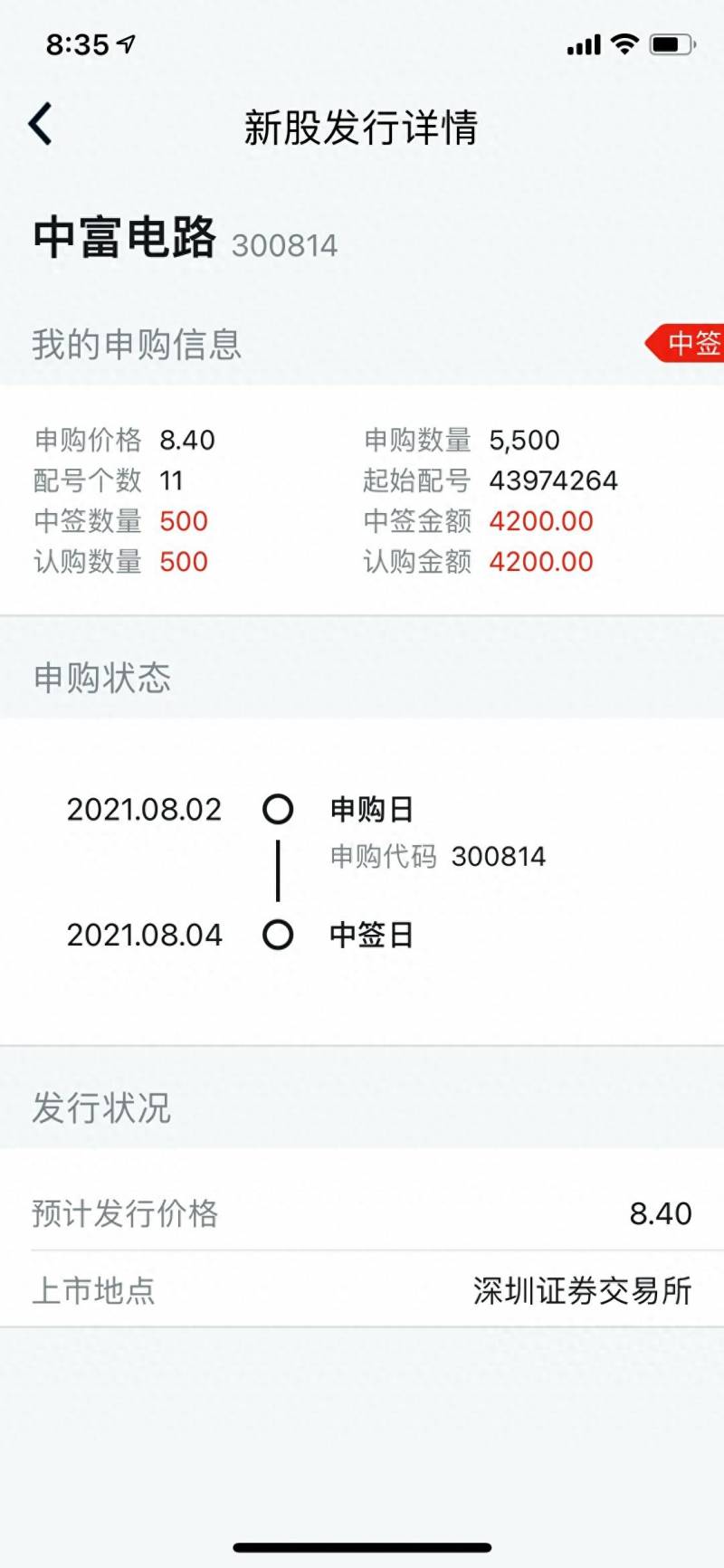 电信申购中签号（中电信A股中签号码共536万个）