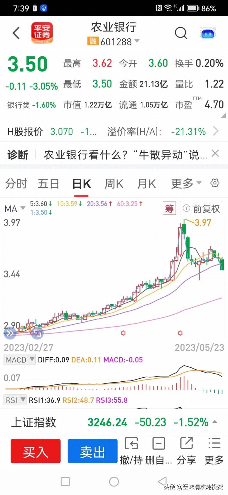 农业银行最新股票多少钱（农业银行）