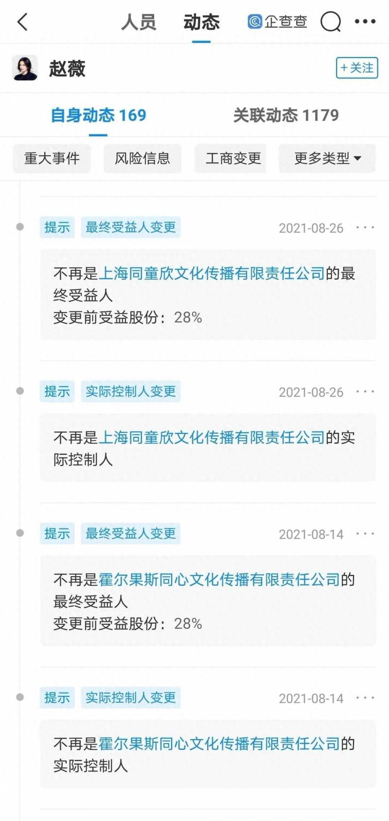 赵薇退出多家公司