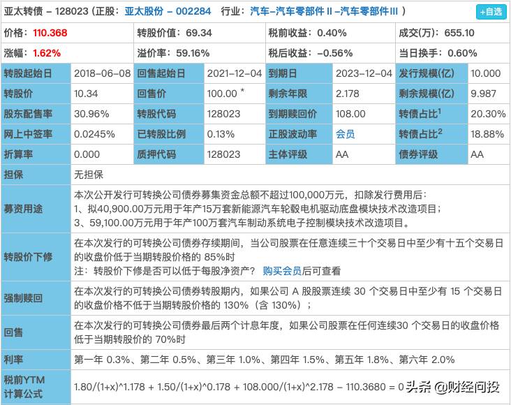 亚太转债对应什么股票现在有？