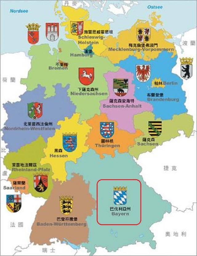 巴伐利亚州在德国哪个位置？