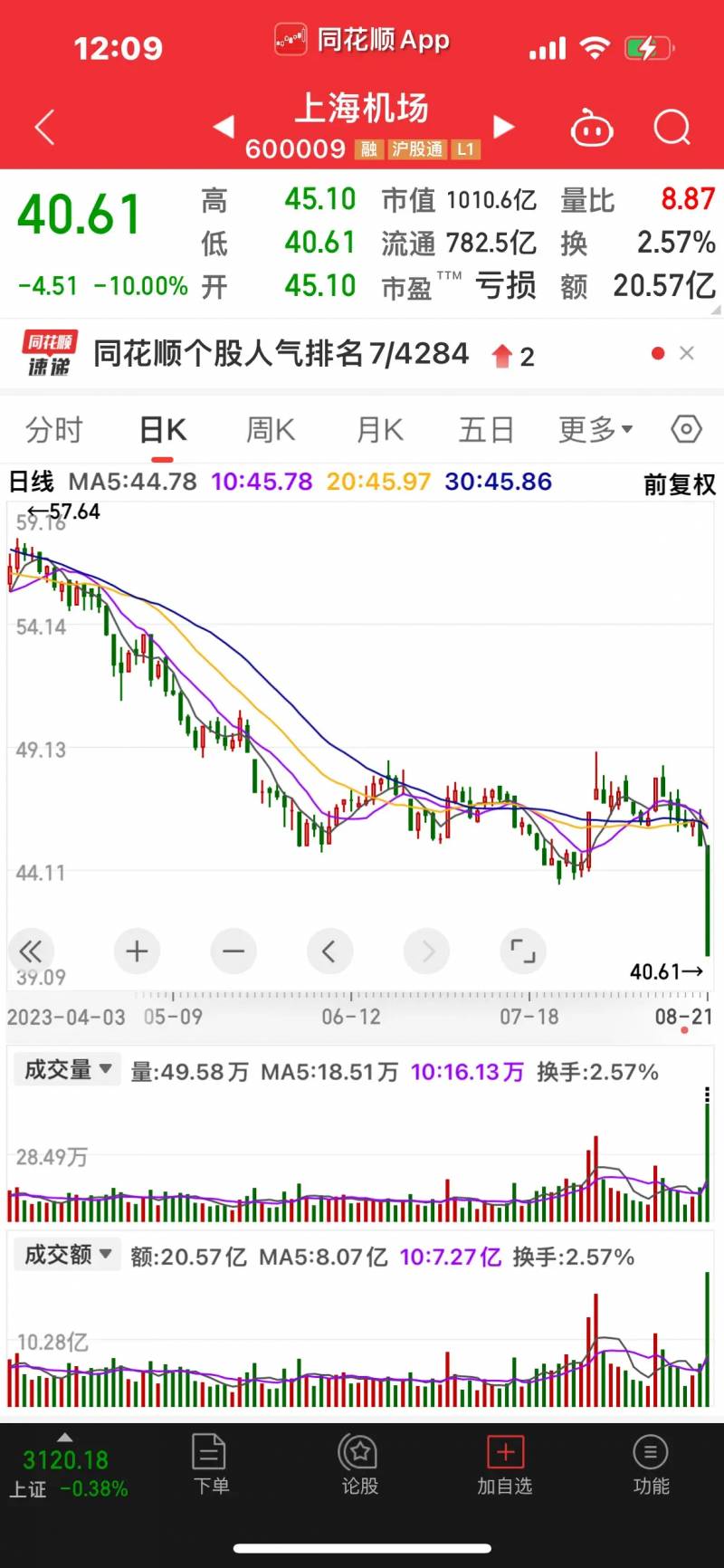 上海机场股票为什么会跌？