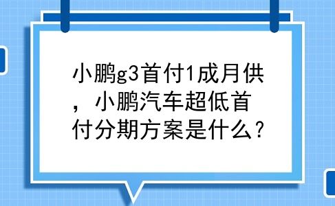 小鹏g3首付1成月供，小鹏汽车超低首付分期方案是什么？